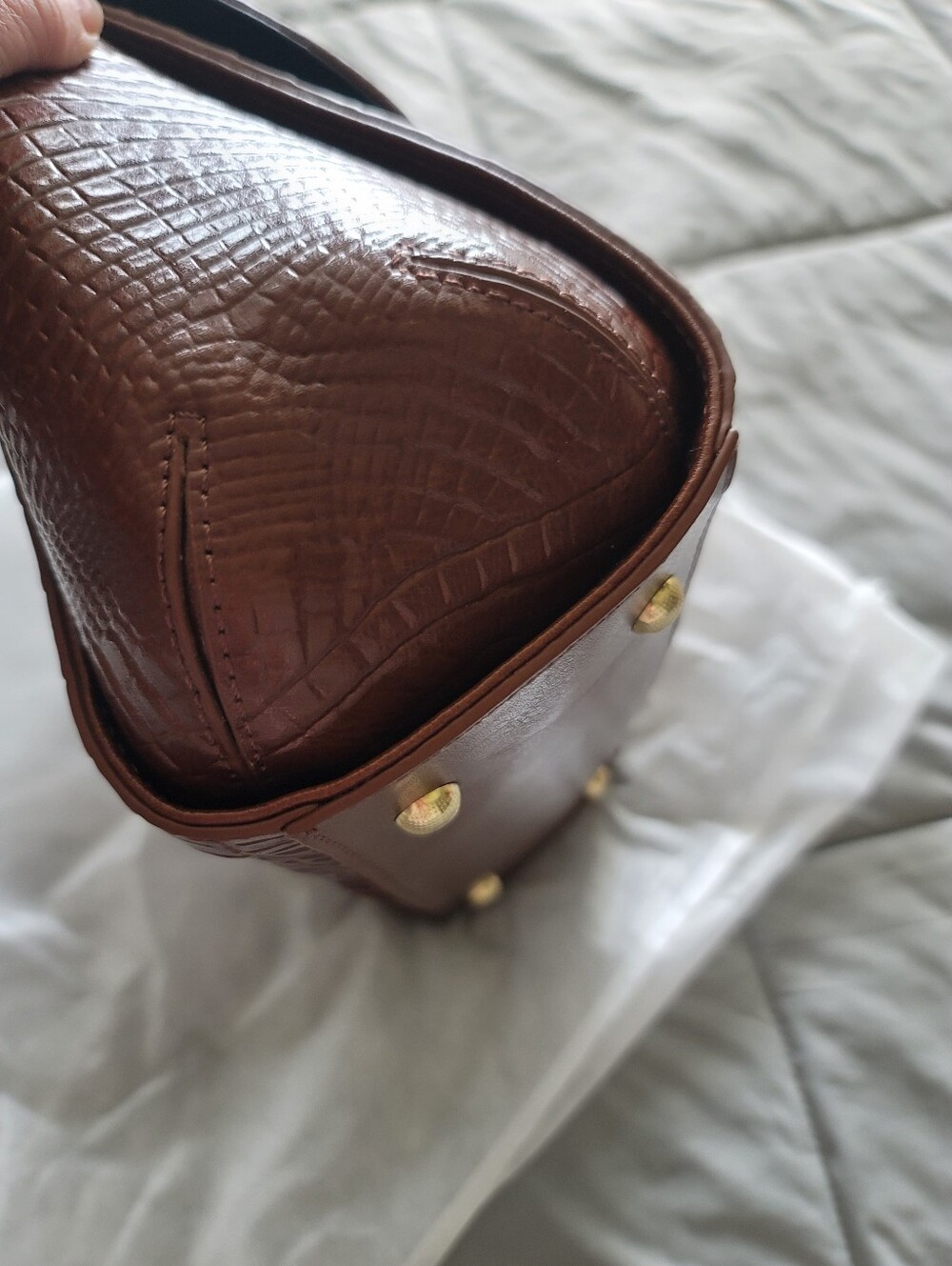 Genuine Leather Croc‑Embossed Top Handle Bag – NWT – Crossbody Strap Inc - Picture 4 of 12